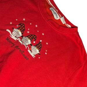 Vintage Speculation Red Christmas Sweatshirt – Embroidered Gnomes – Petite Large